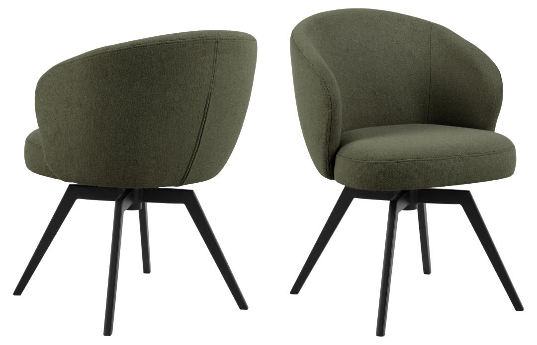 ACT NORDIC Darlene spisebordsstol, m. armlæn, drejefunktion, retur drej - grøn stof og sort stål