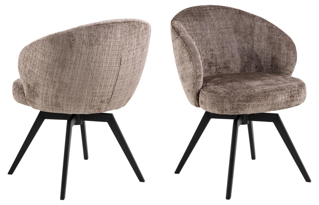 ACT NORDIC Darlene spisebordsstol, m. armlæn, drejefunktion, retur drej - støvbrun stof og sort stål