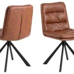 ACT NORDIC Dean spisebordsstol, m. drejefunktion og syning - cognac retro PU og sort stål