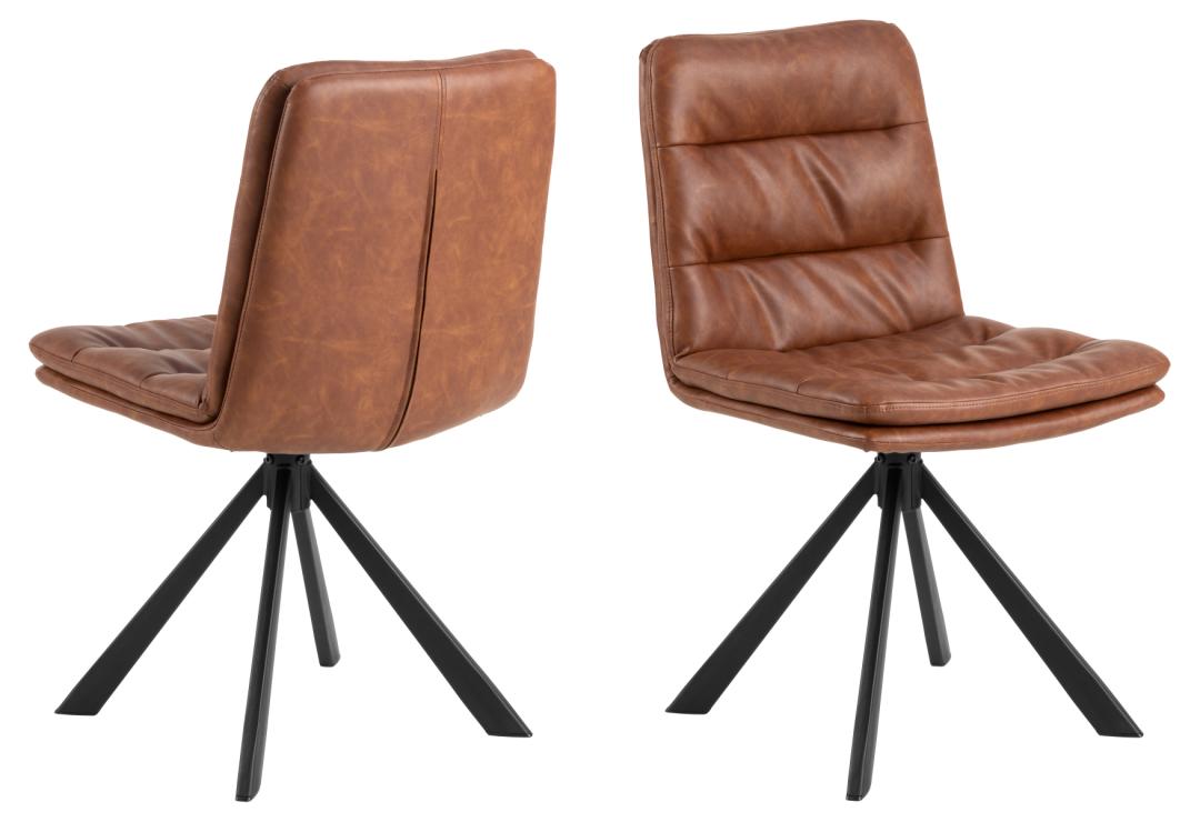 ACT NORDIC Dean spisebordsstol, m. drejefunktion og syning - cognac retro PU og sort stål