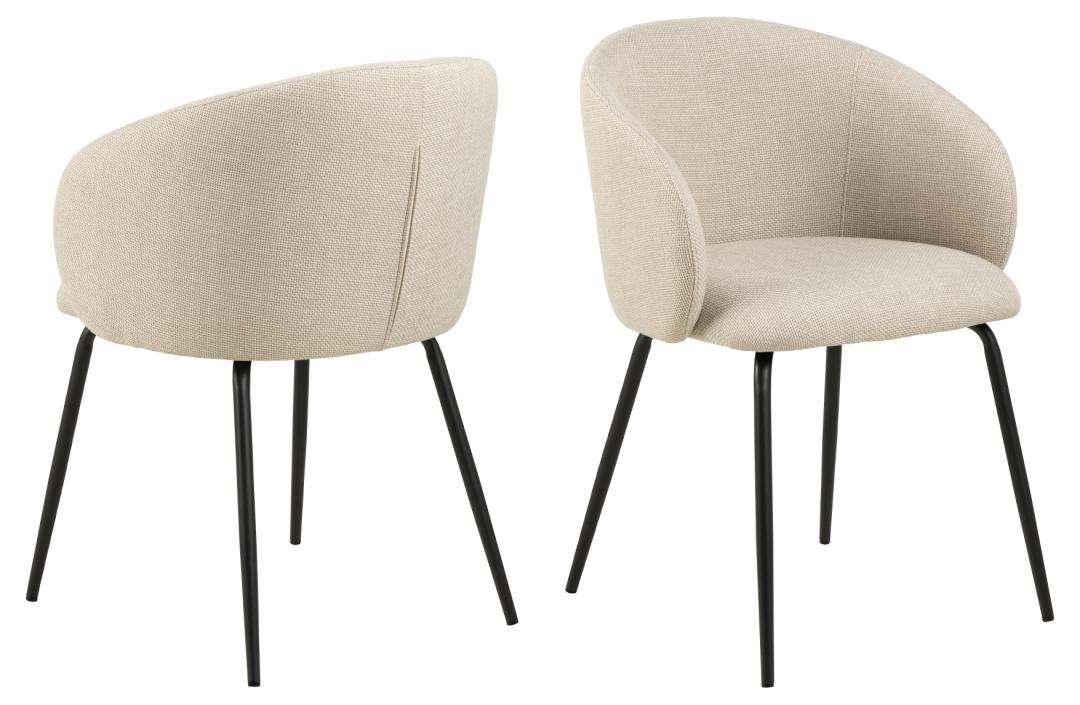 ACT NORDIC Eleanor spisebordsstol, m. armlæn - beige stof og sort stål