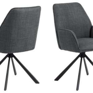 ACT NORDIC Glenda spisebordsstol, m. armlæn og drejefunktion - mørkegrå stof og sort stål