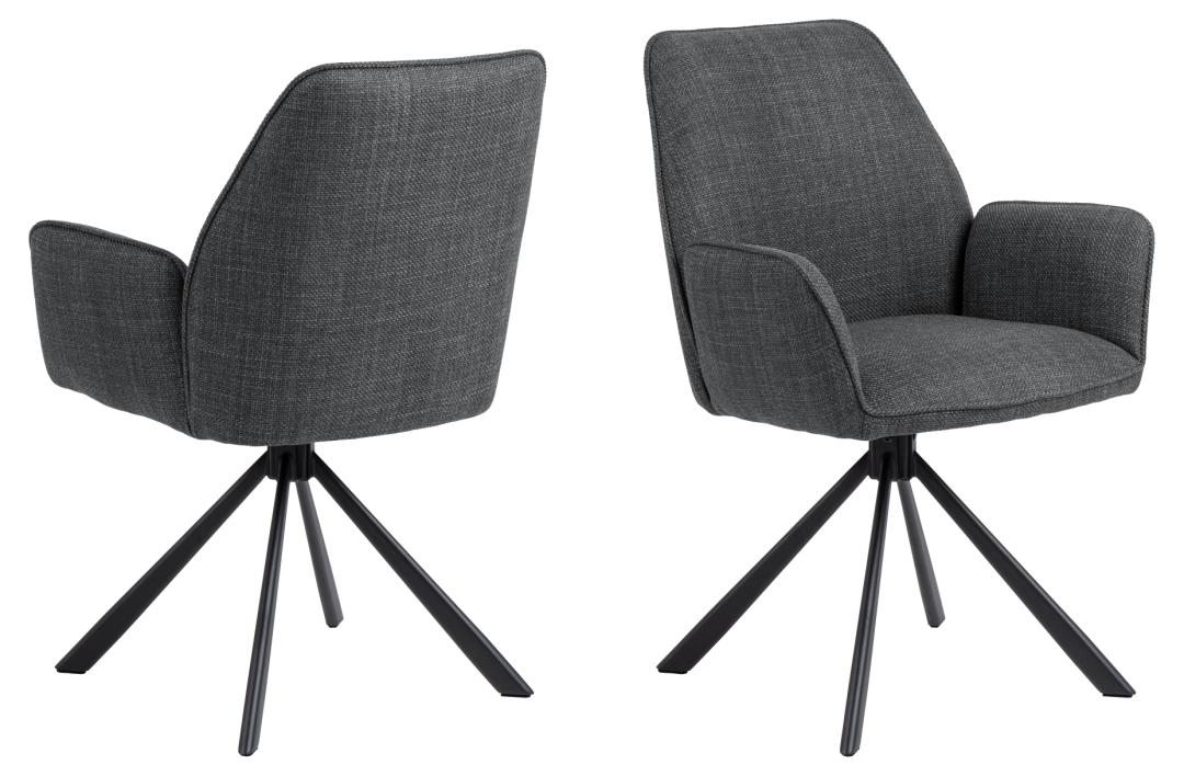 ACT NORDIC Glenda spisebordsstol, m. armlæn og drejefunktion - mørkegrå stof og sort stål