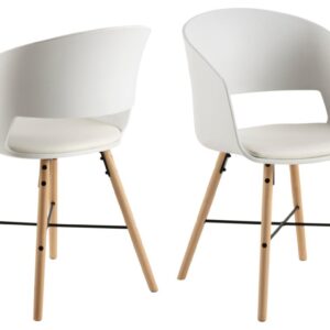 ACT NORDIC I_Luna spisebordsstol, m. armlæn, hvid PU, mat hvid polypropylen og mat bøg