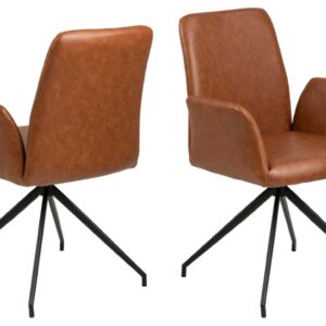 ACT NORDIC Naya spisebordsstol, m. armlæn og drejefunktion - retro cognac PU og sort stål