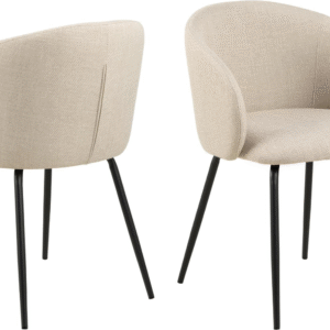 Signature Isolde spisebordsstol med armlæn betrukket med beige Basel stof og mat sort stel H79xB55,5xD55 cm