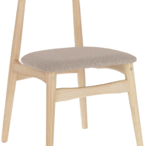 Spisebordsstol Kave Home Nayme - massivt gummitræ spisestol med polstret sæde natur/beige nordisk design
