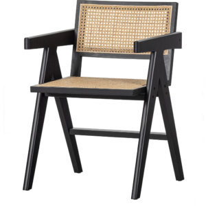 Spisebordsstol med armlæn WOOOD Exclusive Gunn - sort rattan & FSC-fyrretræ