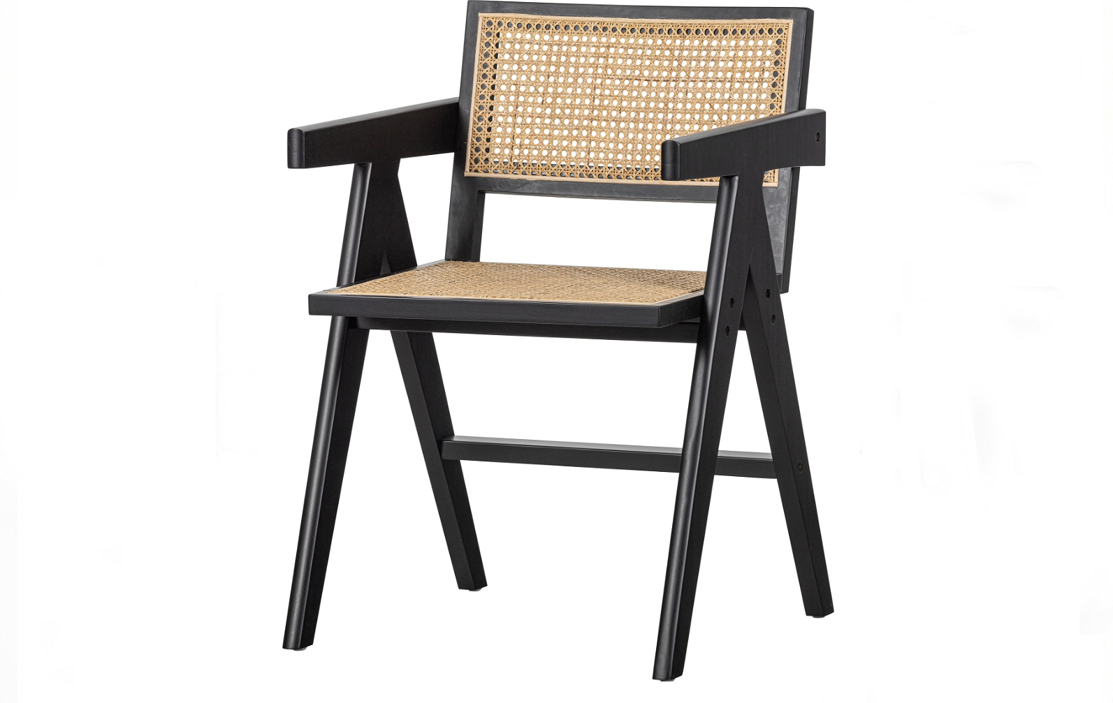 Spisebordsstol med armlæn WOOOD Exclusive Gunn - sort rattan & FSC-fyrretræ