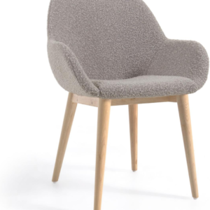 Spisebordsstol med armlæn Kave Home Konna bouclé grå med asketræben nordisk design