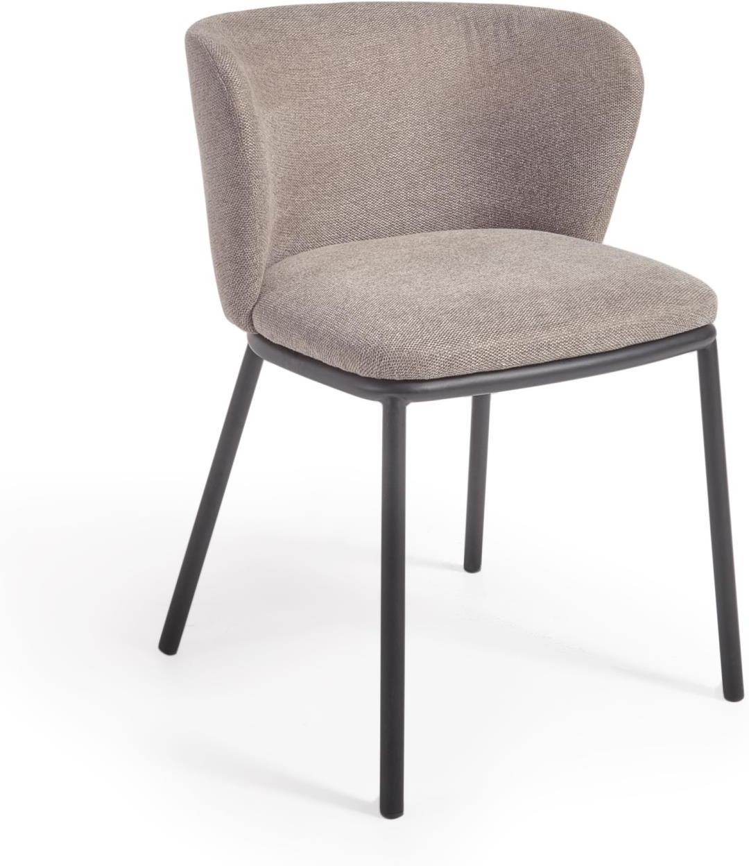 Kave Home Ciselia spisebordsstol med armlæn i lysebrun chenille og sort metalramme H75xB52xL55 cm