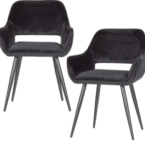 Spisebordsstol WOOOD Jelle med armlæn i sort fløjl og sorte metalben H80xB57xL60 cm