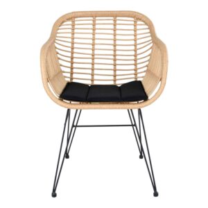HOUSE NORDIC Trieste spisebordsstol - natur rattan/metal, m. armlæn, inkl. hynde