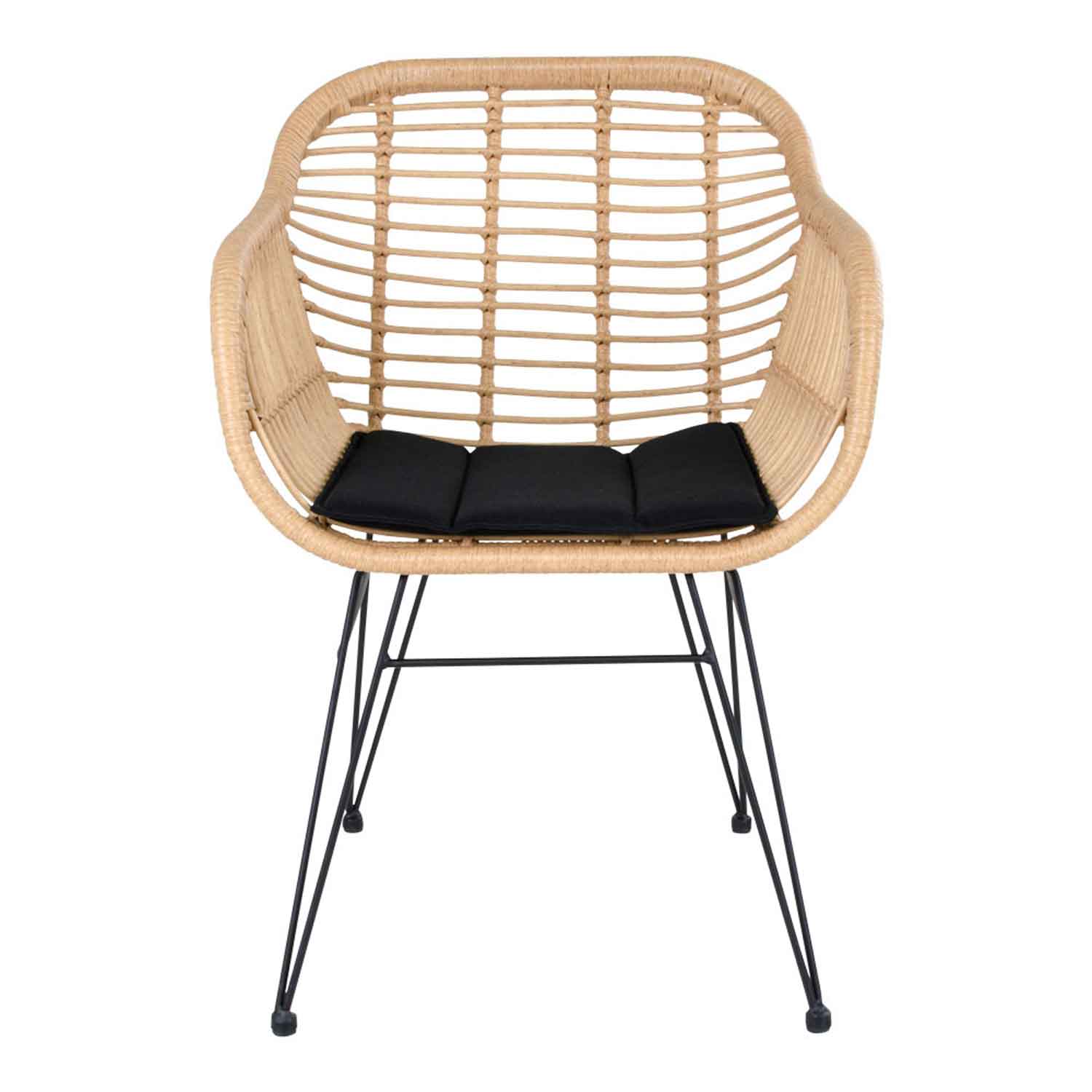 HOUSE NORDIC Trieste spisebordsstol - natur rattan/metal, m. armlæn, inkl. hynde