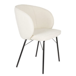 WHITE LABEL LIVING Joa spisebordsstol, m. armlæn - hvid polyester og sort jern