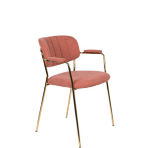 WHITE LABEL LIVING Jolien spisebordsstol, m. armlæn - lyserød polyester/nylon og guld stål